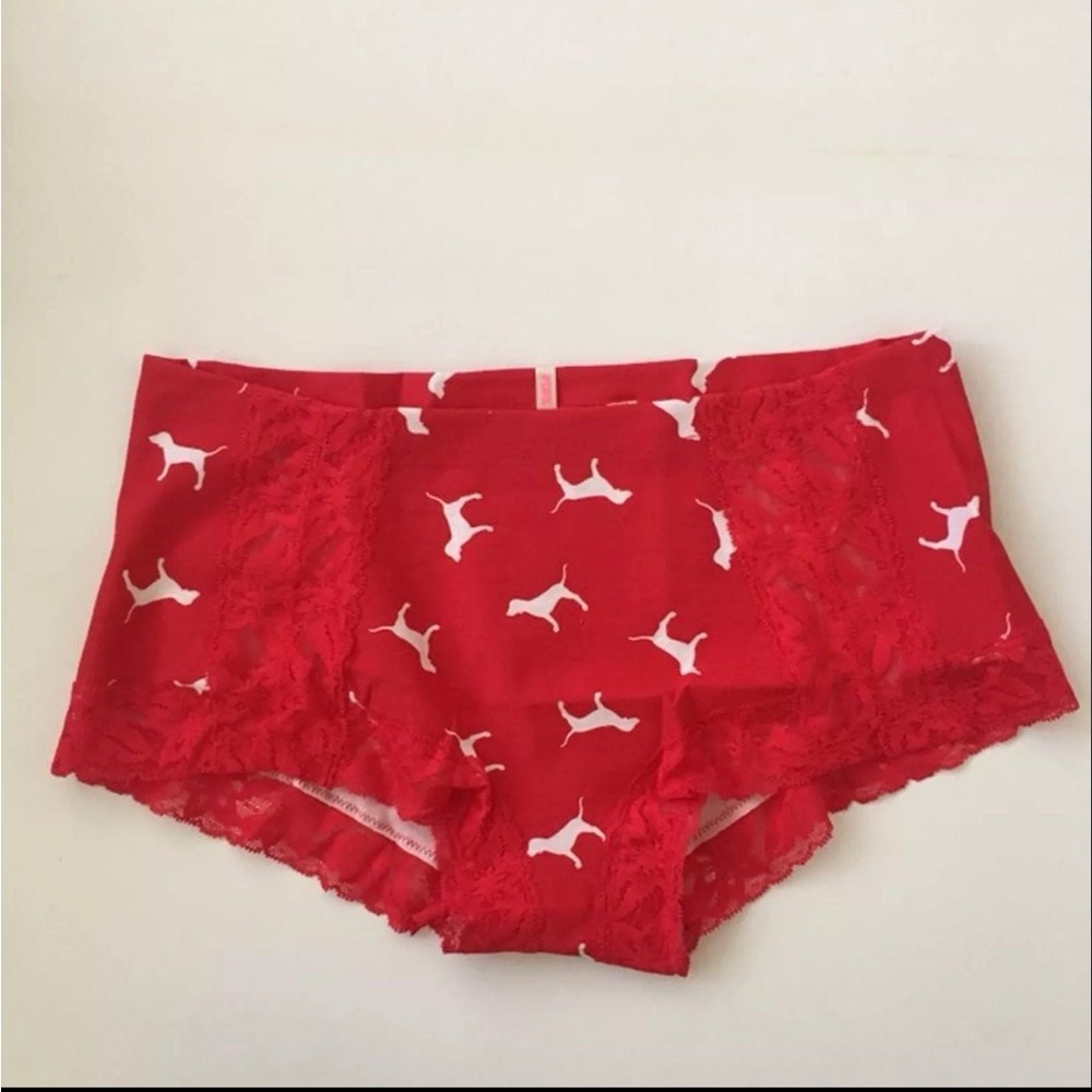VS PINK Red Lace Dog Print Shorts (Small)